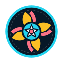 Original geometric flower artwork stored as a 128 by 128 pixel raster PNG and enlarged