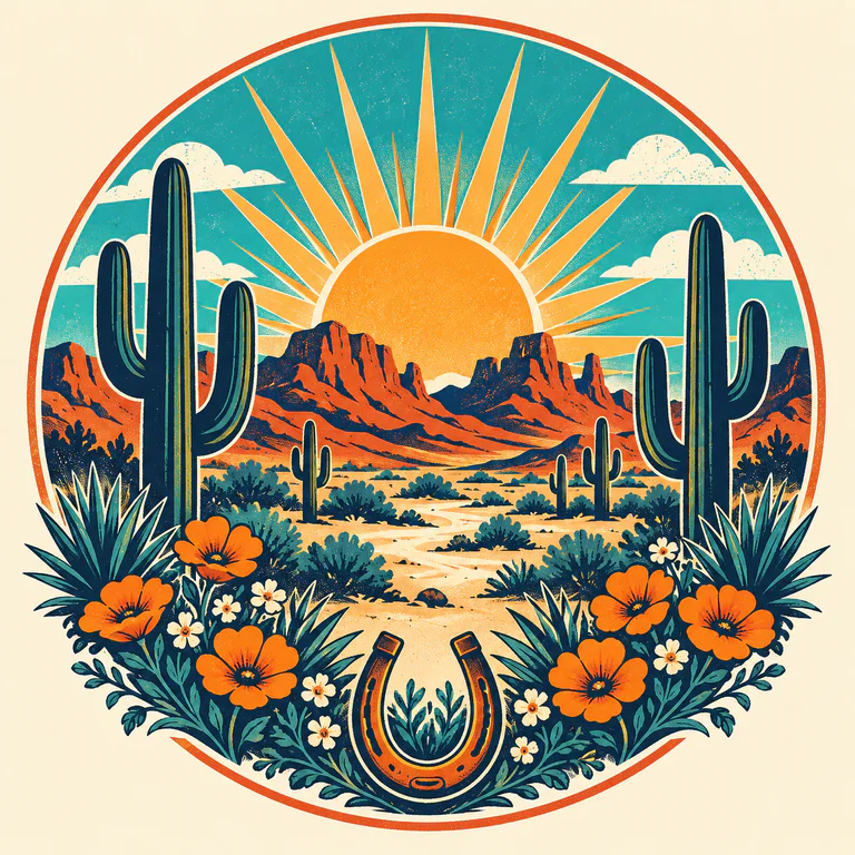 Generated retro western desert POD artwork